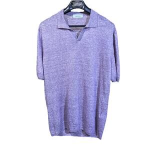 Gran Sasso 100% Linen Short Sleeve Polo Shirt Men's Size 54 Large Pink Italy